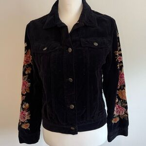 Johnny Was Embroidered Black Velvet Jacket
